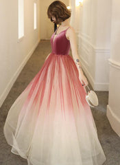 Lovely Pink Gradient Velvet Top Long Evening Dress