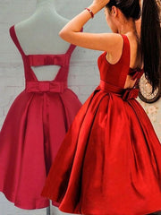 Cute Red Satin Scoop Sleeveless Short Party Dresses