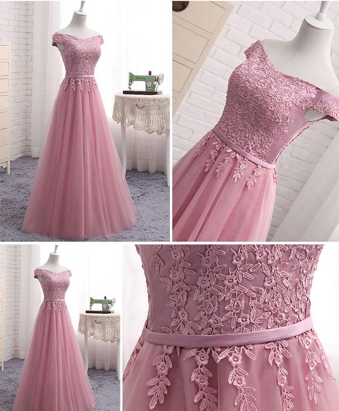 Hermoso vestido de fiesta largo de tul rosa 