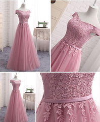 Hermoso vestido de fiesta largo de tul rosa 