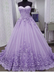 Glam Light Purple Sweet 16 Gown Tulle with Lace Applique