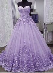Glam Light Purple Sweet 16 Gown Tulle with Lace Applique