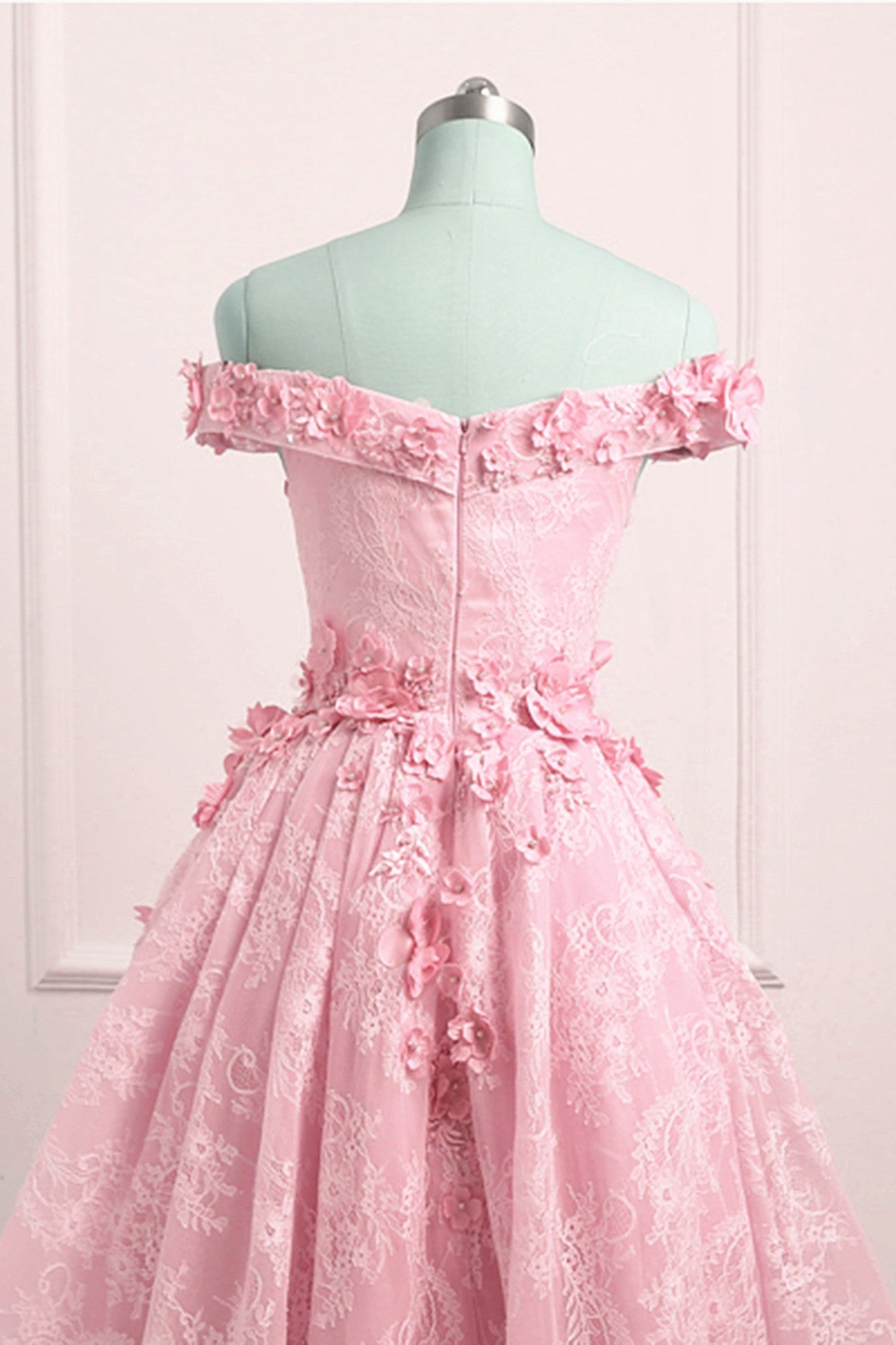 Lovely Lace Off Shoulder Pink Homecoming Dress