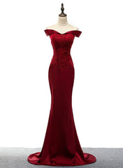 Vestido largo de fiesta de satén estilo sirena rojo oscuro 