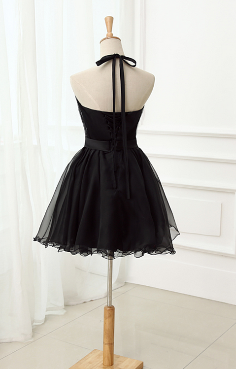 Cute Black Tulle Halter Short Homecoming Dress