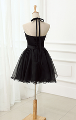 Cute Black Tulle Halter Short Homecoming Dress