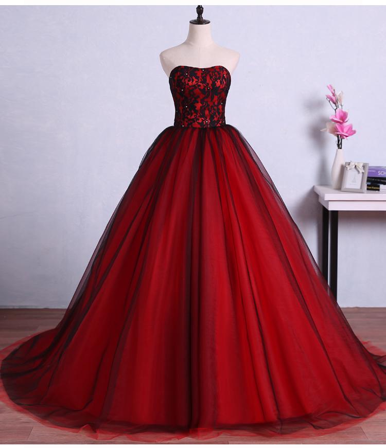 Encantador vestido rojo y negro de novia 