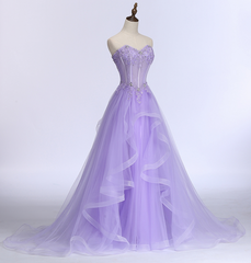 Lavender Sweetheart Tulle A-Line Lace Applique Party Dress