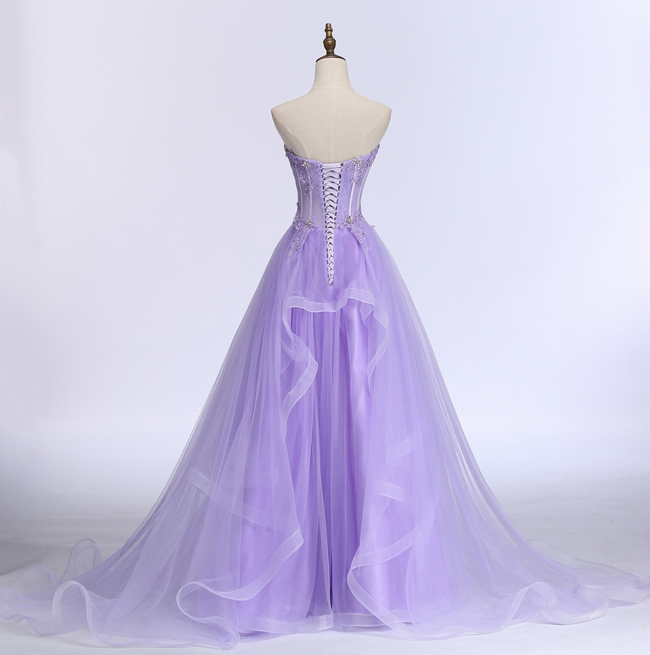 Lavender Sweetheart Tulle A-Line Lace Applique Party Dress