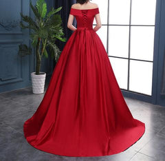 Beautiful Red Off Shoulder Satin Junior Prom Dress