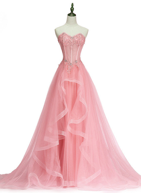 Lavender Sweetheart Tulle A-Line Lace Applique Party Dress