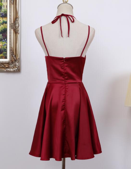 Cute Straps Dark Red Mini Party Dress