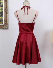 Cute Straps Dark Red Mini Party Dress