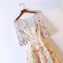 Light Champagne Knee Length Floral Party Dress