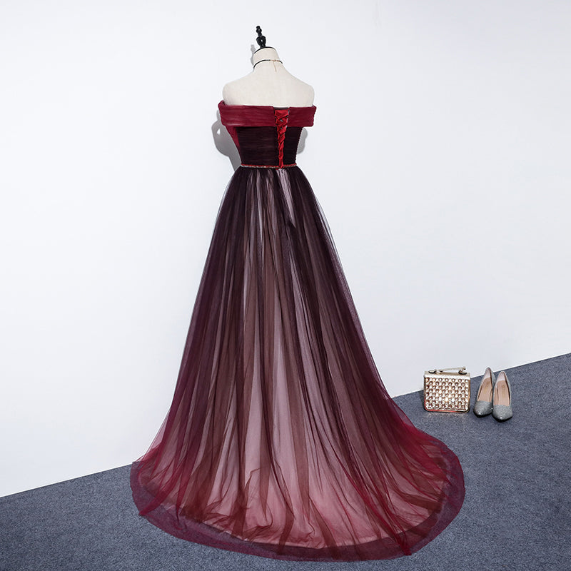 High Quality Gradient Dark Red Sweetheart Long Prom Dress