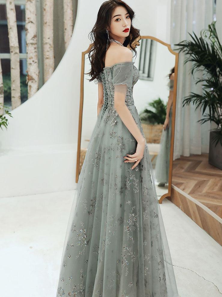 Beautiful Off Shoulder Tulle Sweetheart Lace Long Evening Dress