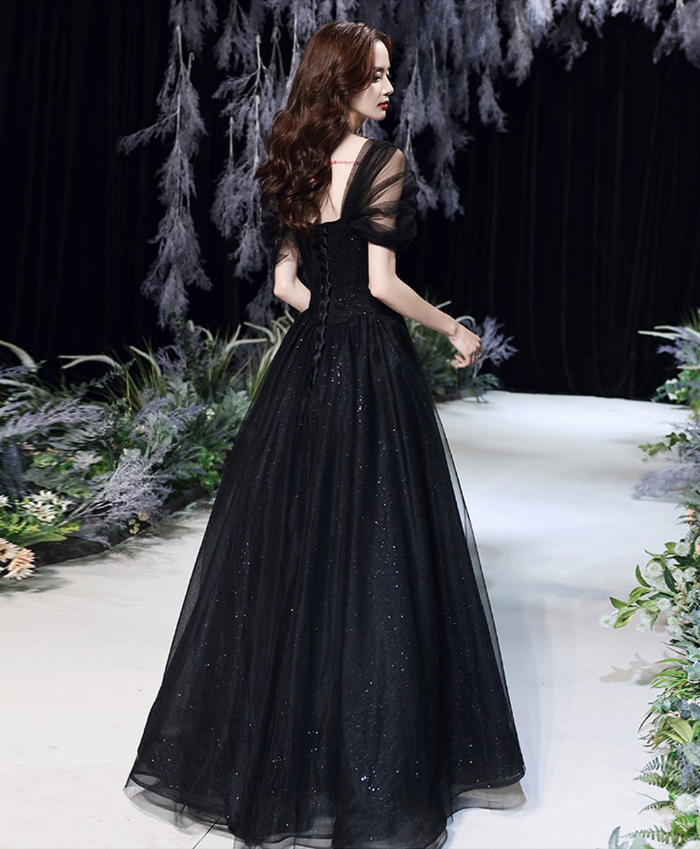 Black Off Shoulder Tulle Long Party Dress Prom Dress