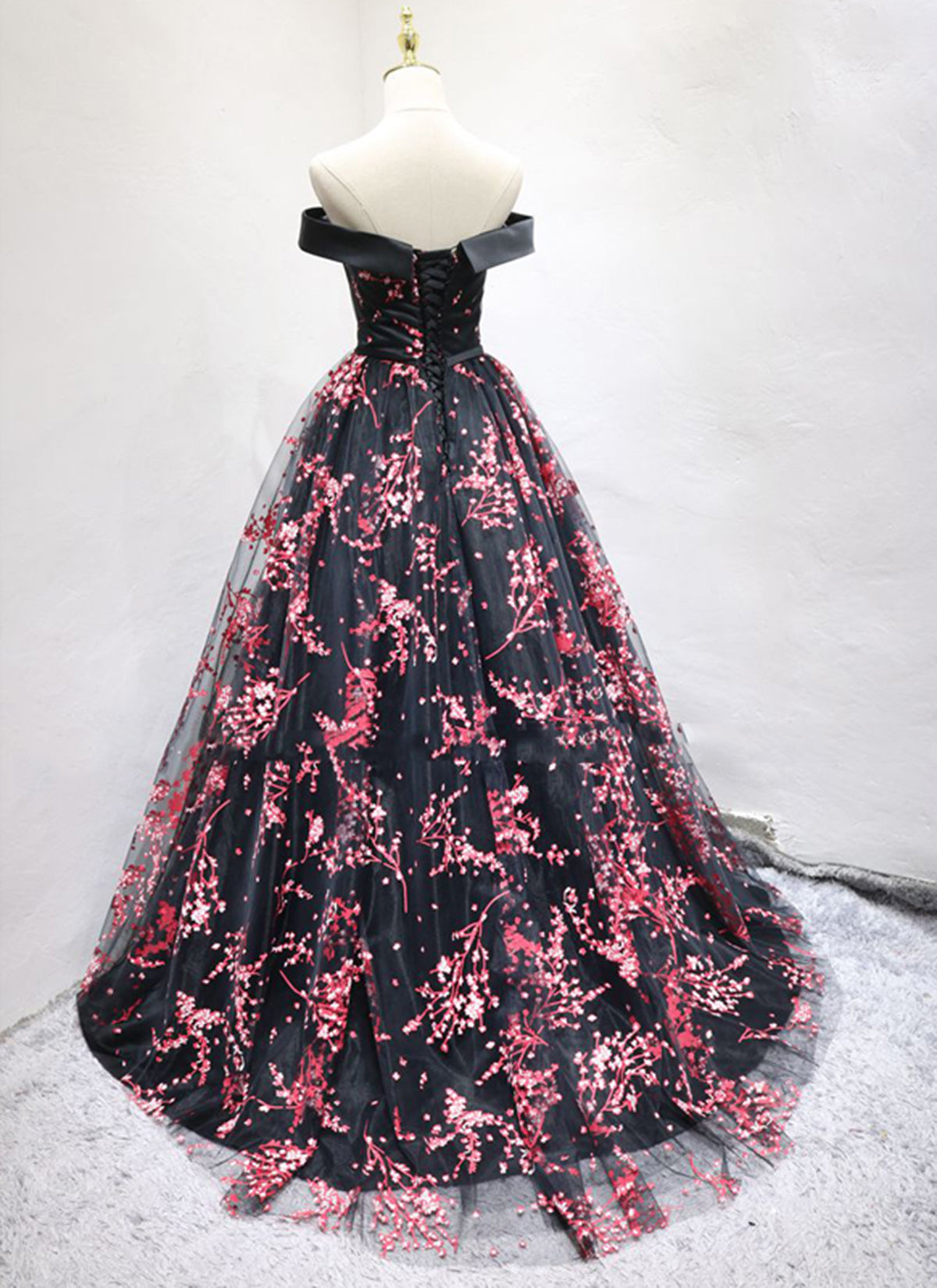Charming Black Floral Tulle A-line Party Dress