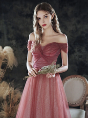 Vestido formal de tul brillante con degradado y escote en forma de corazón en color rosa 