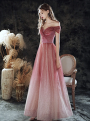 Vestido formal de tul brillante con degradado y escote en forma de corazón en color rosa 