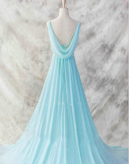 Vestido de noche largo sexy de gasa azul claro sin espalda 