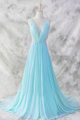 Vestido de noche largo sexy de gasa azul claro sin espalda 