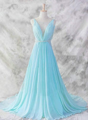 Vestido de noche largo sexy de gasa azul claro sin espalda 