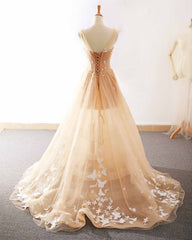 Pretty Champagne Straps Custom Tulle Party Dress