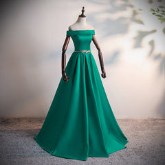 Green Satin A-line Long Off Shoulder Simple Prom Dress