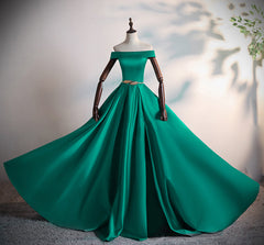 Green Satin A-line Long Off Shoulder Simple Prom Dress