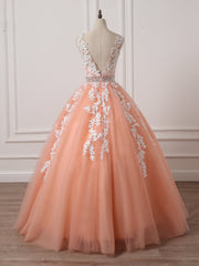 Gorgeous Coral Tulle  High Quality V-neck Lace Appliques Beads Party Dress