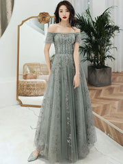 Beautiful Off Shoulder Tulle Sweetheart Lace Long Evening Dress