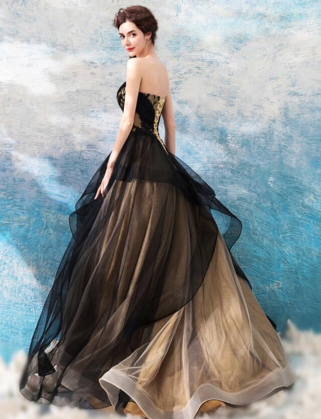Black and Champagne Tulle Long Party Dress