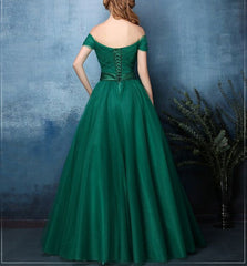 Dark Green Off Shoulder Sweetheart Tulle Prom Dress