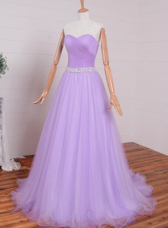 Light Purple Sweetheart Simple Beaded Waist Long Party Dress