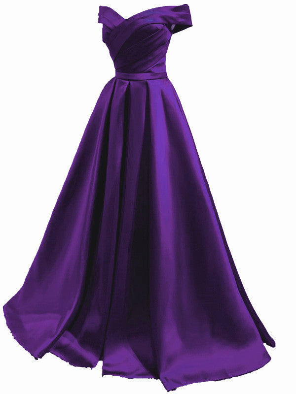 Off Shoulder Satin Simple Sweetheart Long Prom Dress