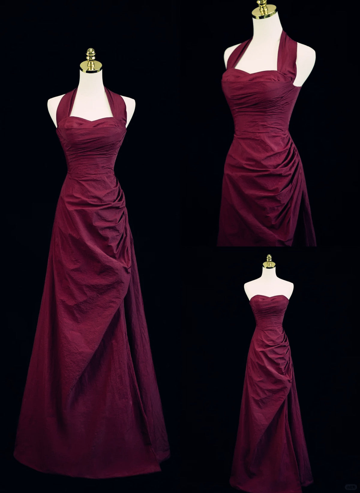 Vestido de fiesta largo con escote en forma de A, corte en A, color rojo vino 