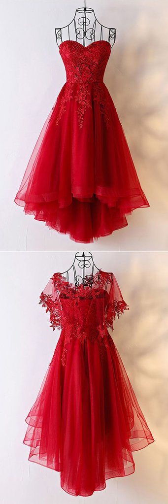 Red Sweetheart Tulle High Low Homecoming Dress