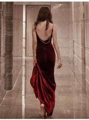 Burgundy Velvet Floor Length Mermaid Prom Dress
