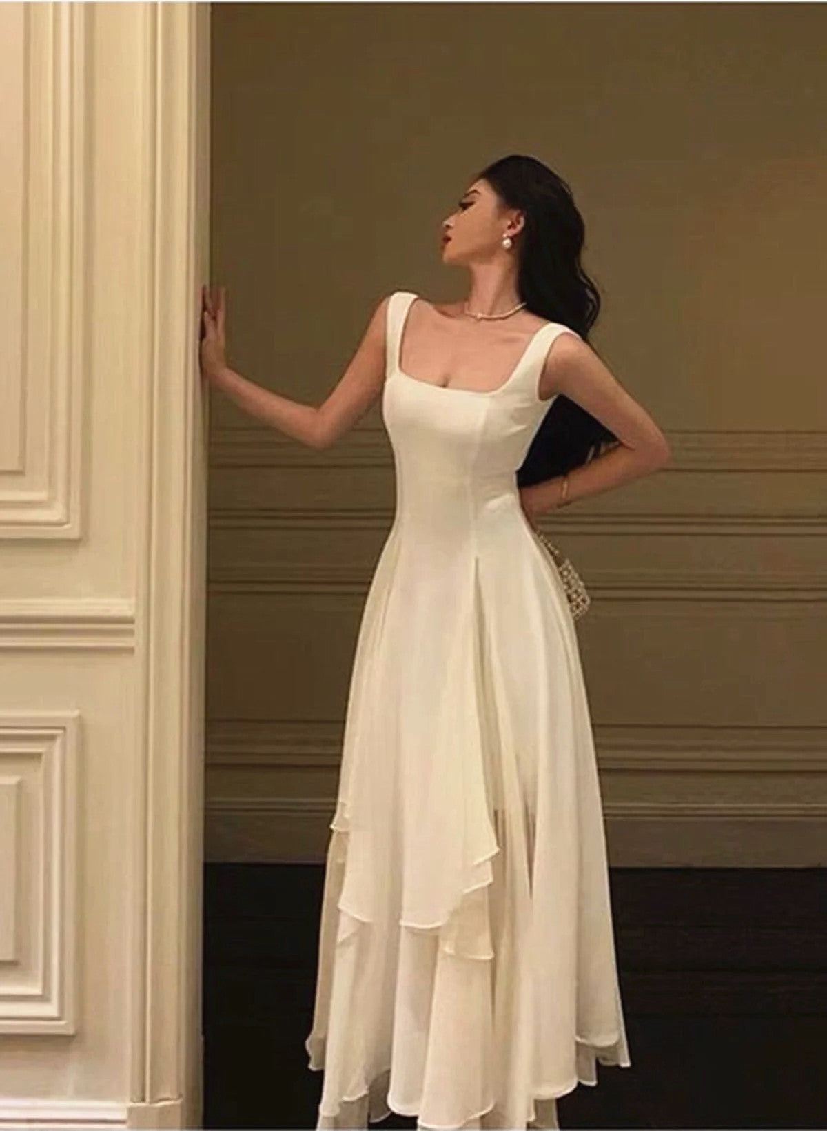 Lovely A-Line Square Maxi Long Party Prom Dresses