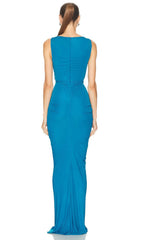 Lily Draped Cutout Maxi Dress in Blue