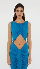 Lily Draped Cutout Maxi Dress in Blue