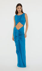 Lily Draped Cutout Maxi Dress in Blue