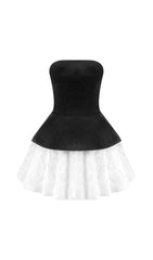 Velvet & 3D Floral Strapless Mini Dress Set