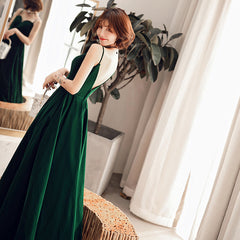 Vestido de fiesta largo de terciopelo con tirantes elegantes de color verde oscuro para dama de honor 