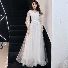 Vestido de fiesta de boda sencillo de tul blanco con mangas largas y encaje 
