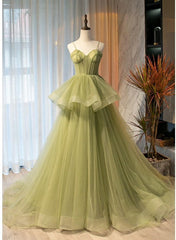 Beautiful Light Green Tulle Layers Ball Gown Wedding Party Dress